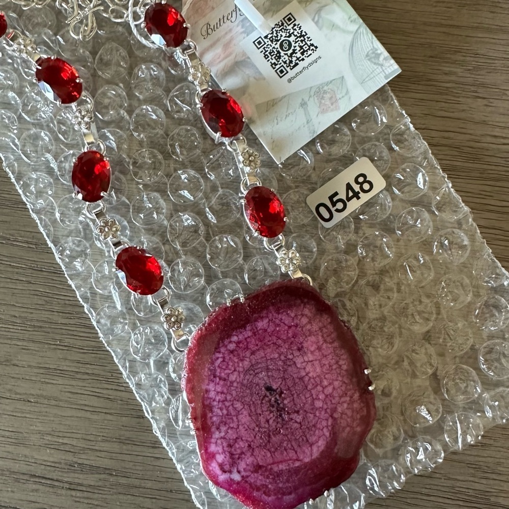 0548 Solar Quartz Druzy Garnet Big Necklace Statement Silver Gemstone Jewelry - Picture 8 of 9